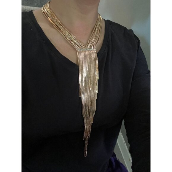 Long necklace gold set fringe bold chain bib tassel & earring statement - Picture 5 of 10